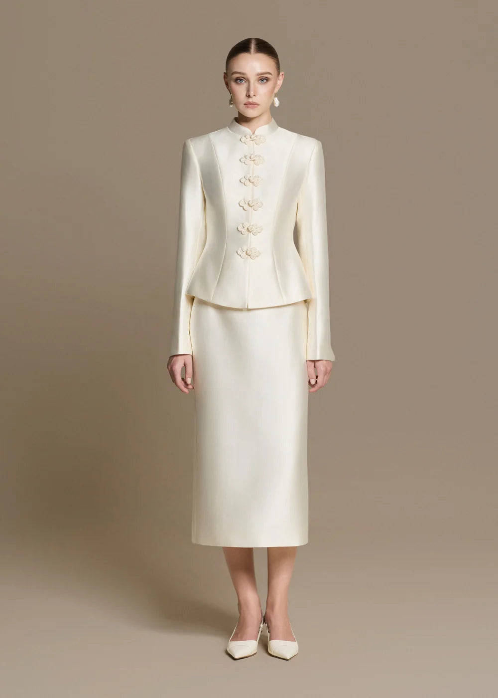 Blanc Taffeta Midi-skirt